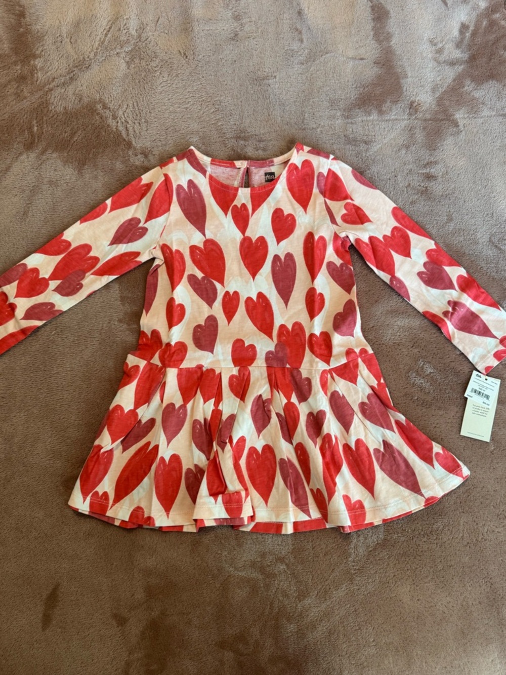 NWT Tea Collection 100% Cotton Toddler Girls Heart Print Dress, Size 2T